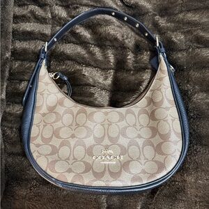 Coach Tan and Black Signature Shoulder Bag